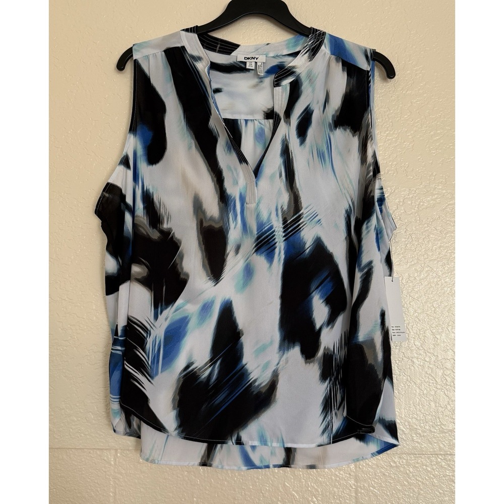 DKNY‎ Top Women's Size 2X Blue Multicolor Sleeveless V-neck Pullover Casual